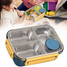 Microwave Safe Stainless Steel 3 Compartment Bento Lunch Box, Blue