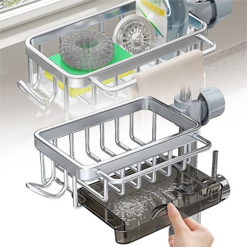 Kitchen Sink Caddy, Adjustable Multifunction Sponge Holder for 0.7-1.1" Pipes