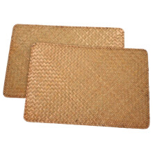 Rattan Wicker Table Mats, Hand-Woven Natural Seagrass Placemats, Rectangular Bamboo Tea Cup Mat, Farmhouse Meal Placemat (2-Pack)