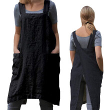 Pinafore Cross Back Apron for Women with Pockets Japanese Smock for Work Gardening Cooking Painting Baking