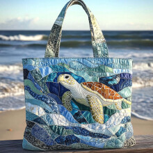Personalized Sea Turtle Quilted Tote Bag with Zipper & Pockets – Large Beach, Shopping, Travel Tote