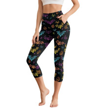 Halloween Capri Leggings for Women, Bat Pumpkin Printed Yoga Pants High Waisted Yoga Leggings for Yoga Gym Workout, M