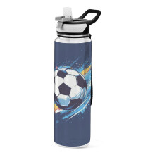 32oz Transparent Sports Water Bottle with Straw for Kids Adults Outdoor School Gym Fitness Soccer Ball in Space