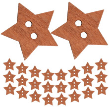 Brown Wooden Star Buttons Crafting Decoration 50 pcs