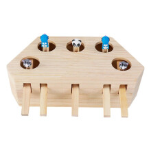 Wooden Cat Toy Box, Interactive Cats Kitten Toy with Cartoon Animal, Holes 5 Holes