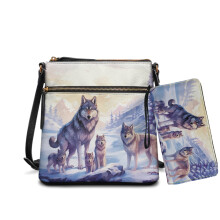 Wolf Snow Mountain Print Women's Lightweight Tote Set with PU Wristlet Wallet, Waterproof Shoulder Bag & Multi-Pocket Wallet – Compatible with Work,