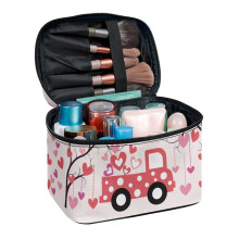 Truck Heart Pattern Travel Cosmetic Toiletry Bags Makeup & Skincare Organizer Bag Large Capacity Wide-open