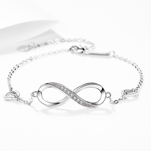 Sterling Silver Zircon Infinite Love Bracelet 8-Shaped