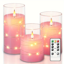 3-Piece Remote-Controlled Flameless LED Candles with String Lights