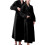 Women's Terry Cloth Bathrobe Black Double Pockets 1