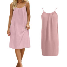 Women's sleeveless open-back summer dress pink mid-length