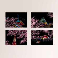 DIY Scratch Art Kit for Kids City Night View 4 Pieces
