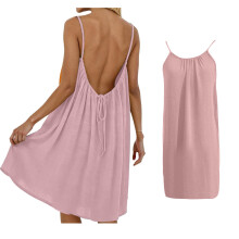 Women's sleeveless open-back summer dress pink medium length