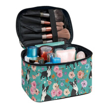 Large Capacity Large Makeup Bag Gift Durable Double Zipper Multi-Function Makeup Organizer Floral French Bulldog