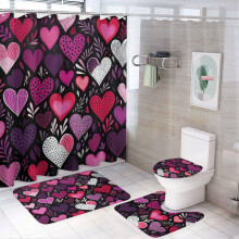 4-Pc Red & Pink Heart Shower Curtain Set w/ Rug, 12 Hooks, 72"x72", Valentine's Day Bathroom Decor