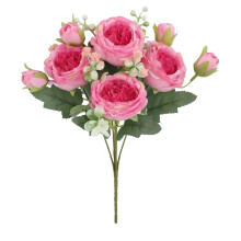 Faux Flowers, Deep Pink, 5 Heads Artificial Roses Bouquet Rose Bunch Rose for Centerpiece Table Wedding Home Decor