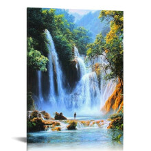 Green Trees & Rivers Tropical Forest Canvas Wall Art – 12x16in, for Living Room, Bedroom, Bathroom, Office Decor