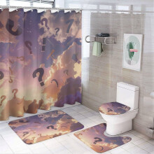 4-Pc Shower Curtain Set w/ Question Mark Design, Abstract Modern, 72"x72", 12 Hooks, Rugs Included