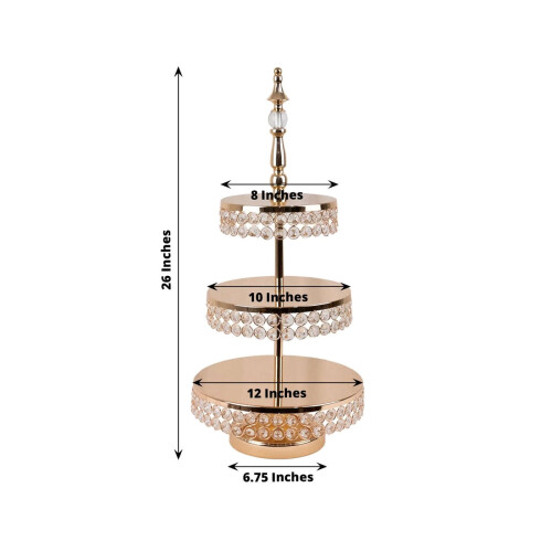 Crystal Beaded Gold Cake Stand 3-Tier 26 Inch 2