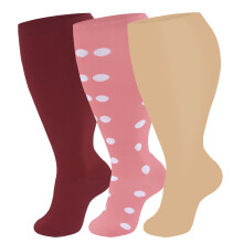 3pcs Plus Size Compression Socks for Women 15-20 mmhg Extra Wide Calf Knee High Support Socks for Circulation,3XL,Style 9