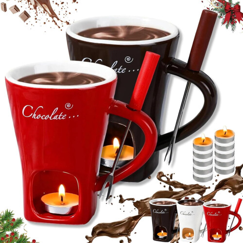 Chocolate Fondue Mug with Fork and Candle 1 pc