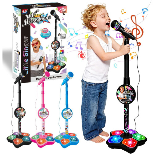 Kids Karaoke Microphone with Stand Speaker and LED Lights