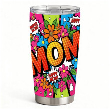 Stainless Steel Insulated Tumbler with Lid, Pop Art Floral MOM Design, Double-Wall Hot Cold Travel Cup, Mother’s Day Gift for Women