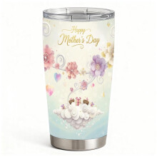 Stainless Steel Insulated Tumbler with Lid, Happy Mother’s Day Pastel Floral Cloud Design, Double-Wall Hot & Cold Travel Cup, Gift for Mom