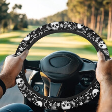 Skull and Flower Golf Cart Steering Wheel Cover Universal
