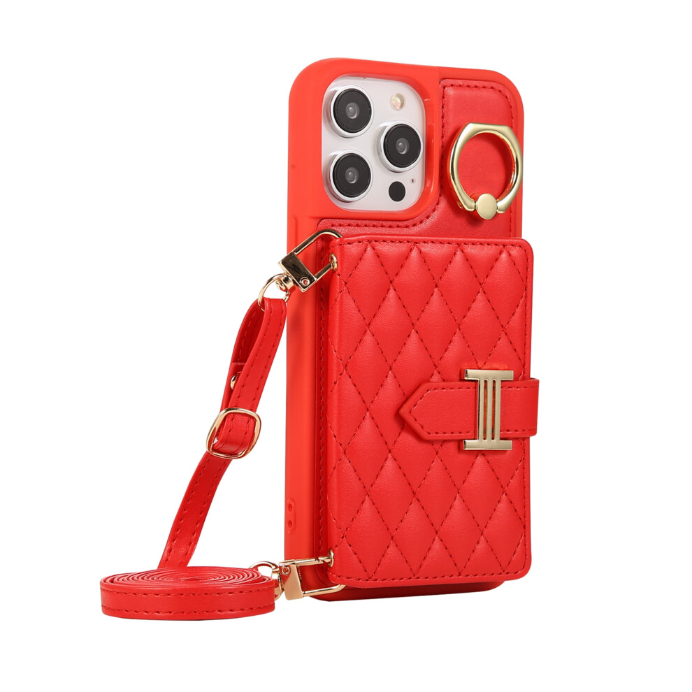 Iphone 14 Pro Max Pu Leather Crossbody Wallet Case With Red 971050462318