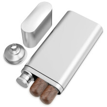 2 Ounce Hip Flask Cigar Holder with Funnel, 2 Tubes Stainless Steel Cigar Humidor Tube, Alcohol Container Travel Carrying Storage Case