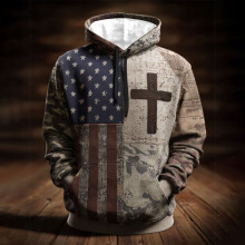 Men's Patriotic Christian Hoodie Khaki L 100% Polyester