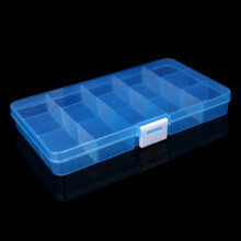 Clear Plastic Organizer Box with 10 Grids & Adjustable Dividers for Beads, Jewelry, DIY, Fishing Tackle – Blue
