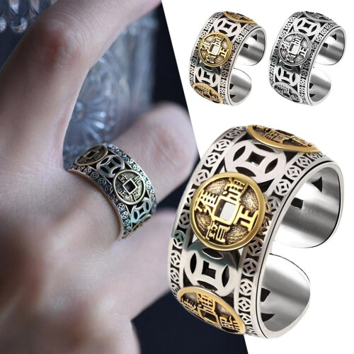 Five Emperors Copper Coin Ring Gold Korean Style