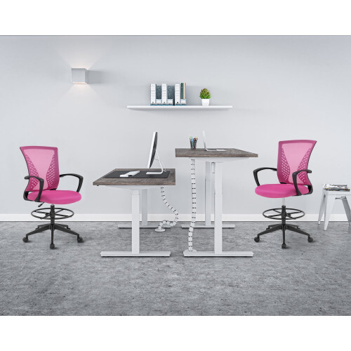 Drafting Chair Pink Mesh Adjustable Height Foot Ring 2