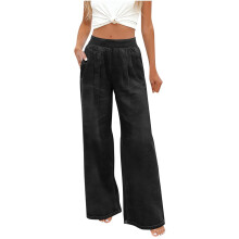 Women's Wide Leg Black Palazzo Trousers High Waisted