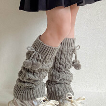 SYMOID Womens Gray Knitted Leg Warmers - Acrylic Slouchy Cable Knit with Pom Poms, Warm Non-Slip One Size Fits Most for Winter Casual Wear,Size 3-15T