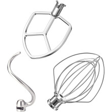 Stainless Steel 3-Piece Kit for KitchenAid Stand Mixer (5.5–6 QT): Flat Beater, Dough Hook, Wire Whip – Dishwasher Safe