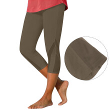 Capri Leggings for Women Khaki Mesh Design Knee-Length