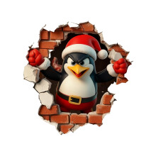 3D Christmas Wall Stickers: Snowman, Penguin, Santa Breaking Through Wall – Removable Peel & Stick Window Clings, Winter Holiday Decor (1 Pc)