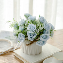 Silk Artificial Flower Bouquet in Ceramic Vase, Adjustable Stems, Fade-Resistant – Home/Office/Wedding Decor (18.5cm)