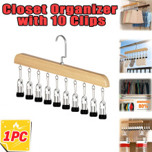 Closet Organizer Solid Wood Hanger with 10 Clips