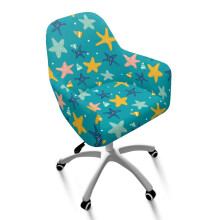 Starfish Print Curved Back Dining Chair Slipcovers, Stretchable Polyester-Spandex, Elastic Bottom, Universal Fit for Kitchen & Living Room