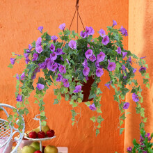 Kumdkd Artificial Hanging Plants for Spring/Summer Outdoor Decor—Petunias & Morning Glories, Compatible with Patio, Garden, Porch, Deck, Yard
