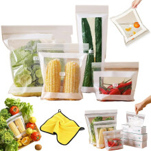 Food Grade Reusable Double Seal Produce Bags, Freezer & Fridge Storage for Veggies & Fruits, Clear Leakproof Slider Bags
