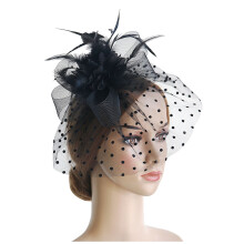 Women Tea Party Headband Wedding Flower Mesh Feathers Hair Clip