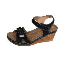 Women's Black Wedge Beach Sandals Adjustable Strap EU38