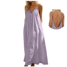Women's Purple V-Neck Backless Maxi Dress Flowy Spaghetti