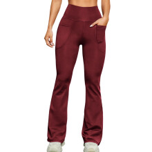 Womens High Waisted Wine Flare Yoga Pants with Pockets, Tummy Control Bootcut Leggings for Everyday & Athletic Wear, Comfortable Stretch,Size XL