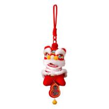 Chinese Lion Dance Plush Pendant with Blessing Tag and Bell